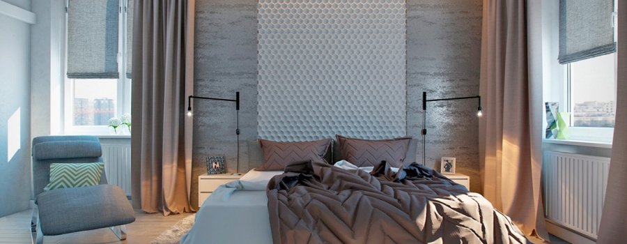 Дизайн интерьера спален где используется бетон для декорирования стен